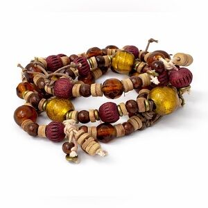 Boho Beaded Stretch Bracelet 3-Tier Earth Tone Artisan Statement